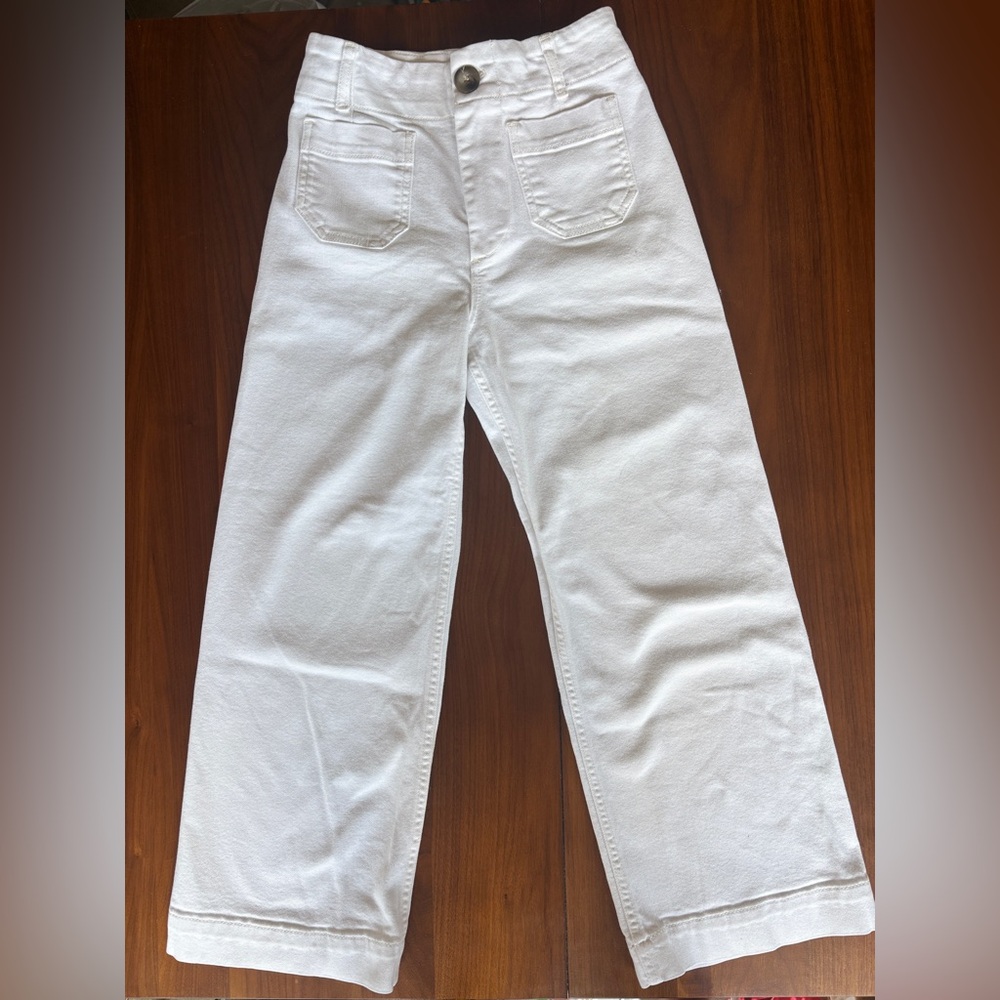 Maeve Colette Cropped Wide Leg Jean in White